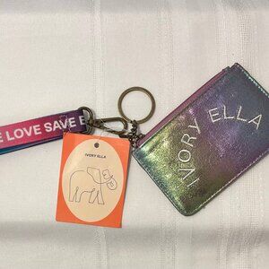 Brand New IVORY ELLA Iridescent Rainbow ID Keychain Wallet Lanyard
